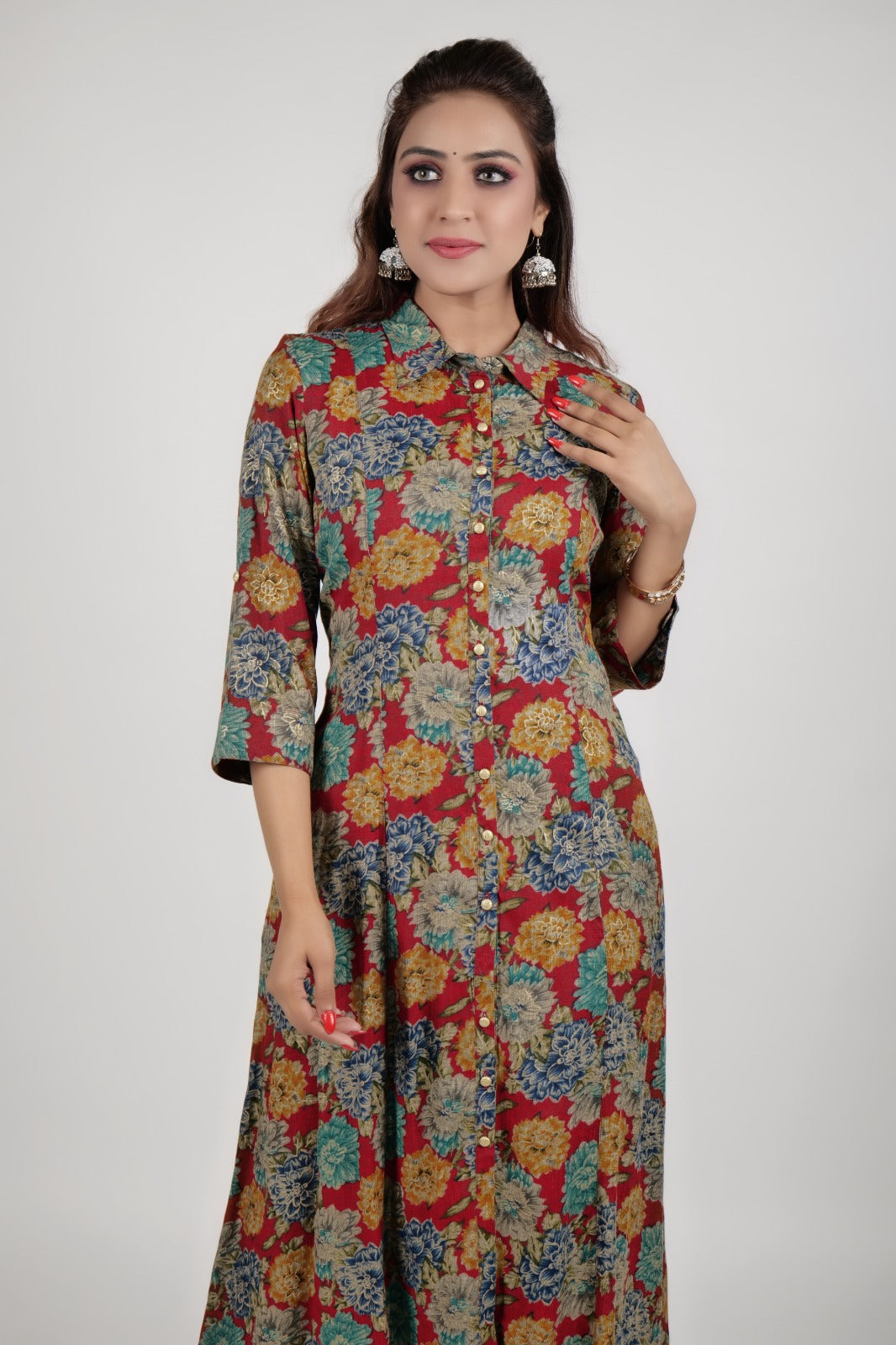 Red printed printed kurta along with pants