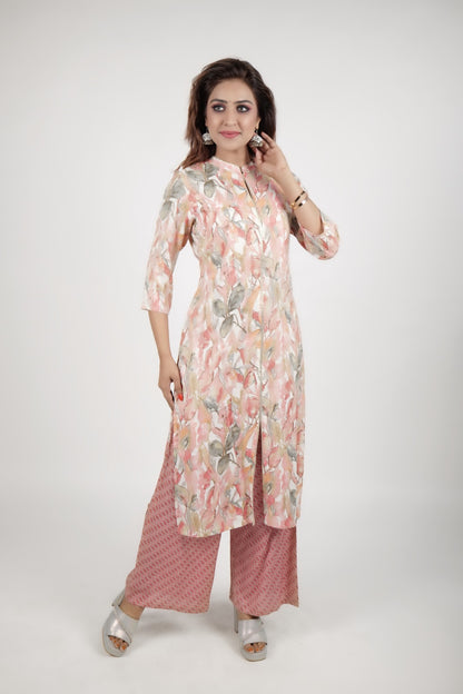 Off white printed kurta along with stright pants