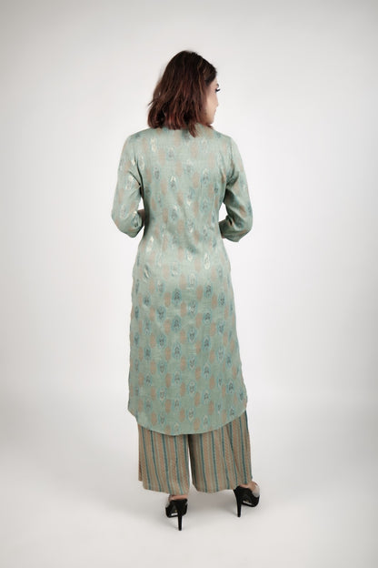 Light green printed kurta along with stright pants