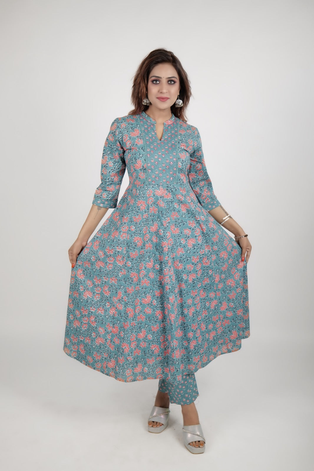 Sky Blue Printed Straight Kurta along with pants