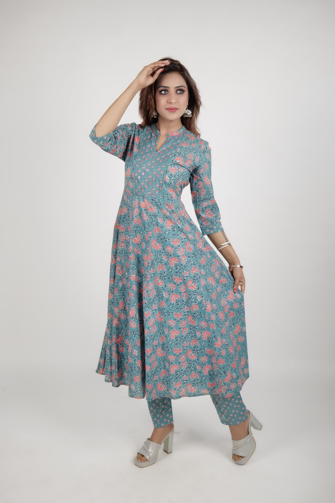 Sky Blue Printed Straight Kurta along with pants