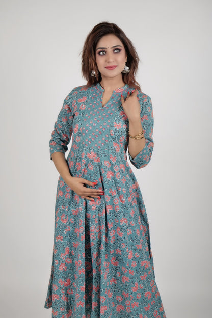 Sky Blue Printed Straight Kurta along with pants