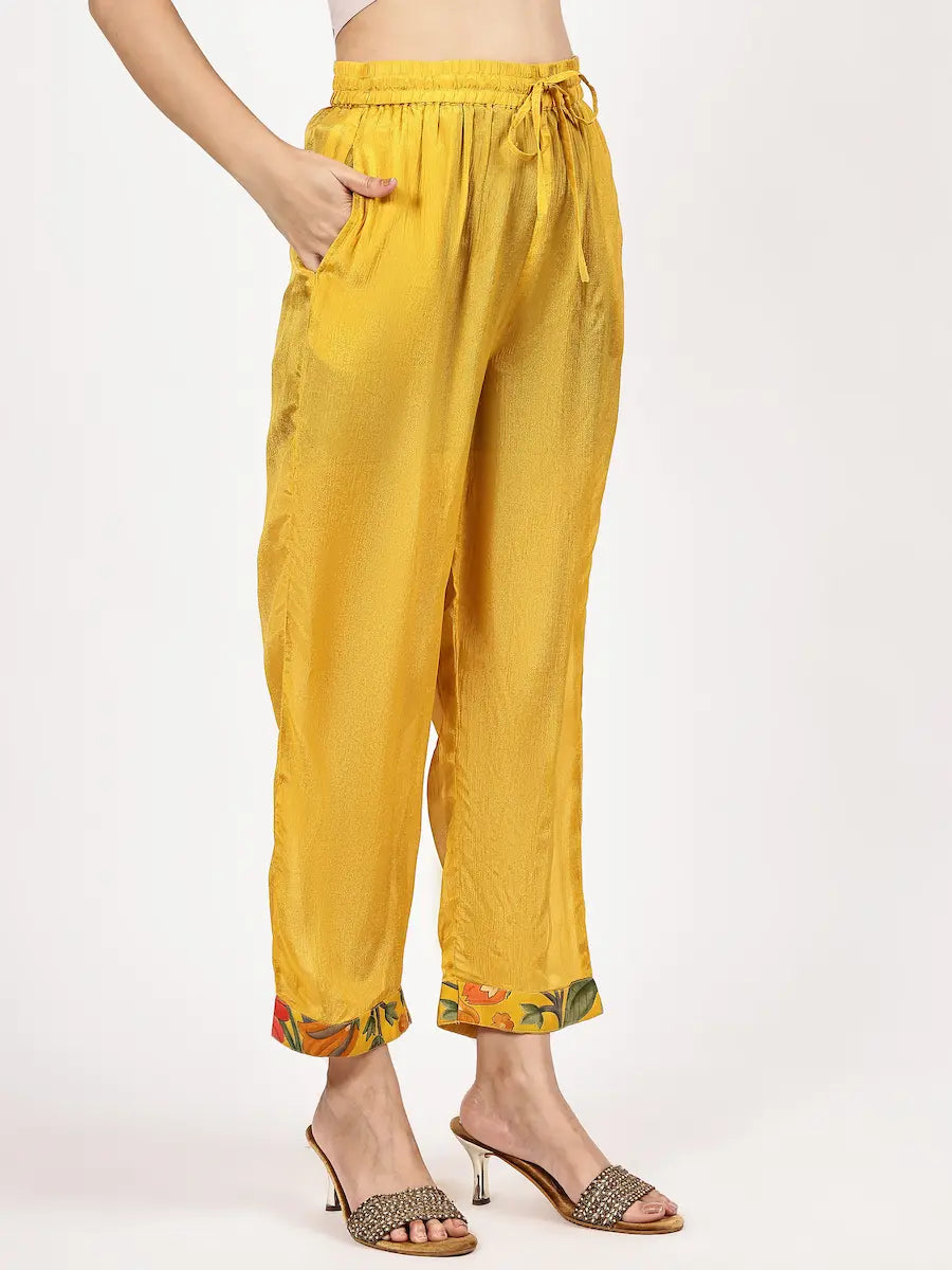 Yellow Floral Printed Anarkali Kurta Set with Choker Net Dupatta