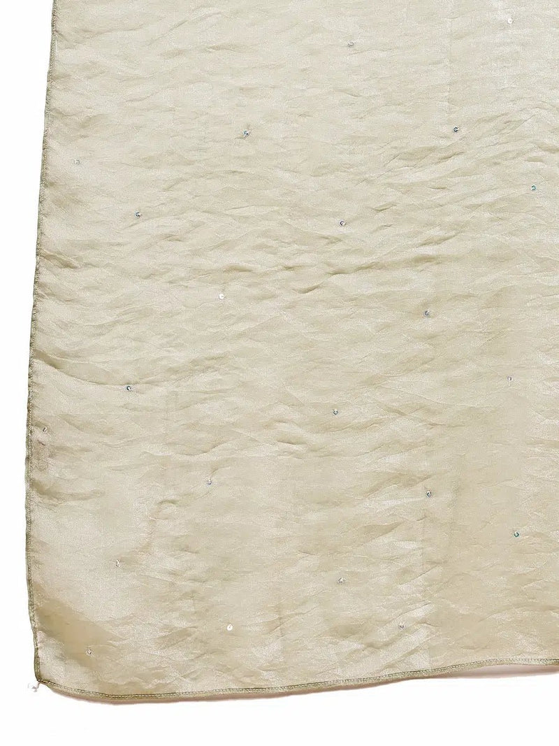 Beige Shimmer Kurta Set with Digital Floral Print & Matching Dupatta