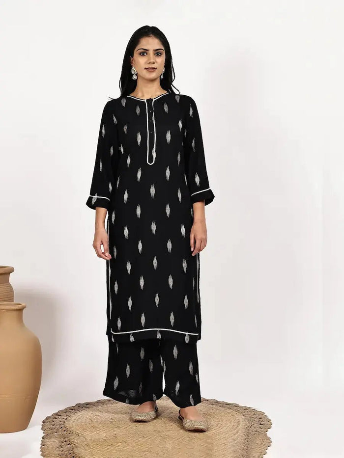 Black Printed Kurta Set with Palazzo – Stylish Ethnic Wear product_color 2 Pcs Set