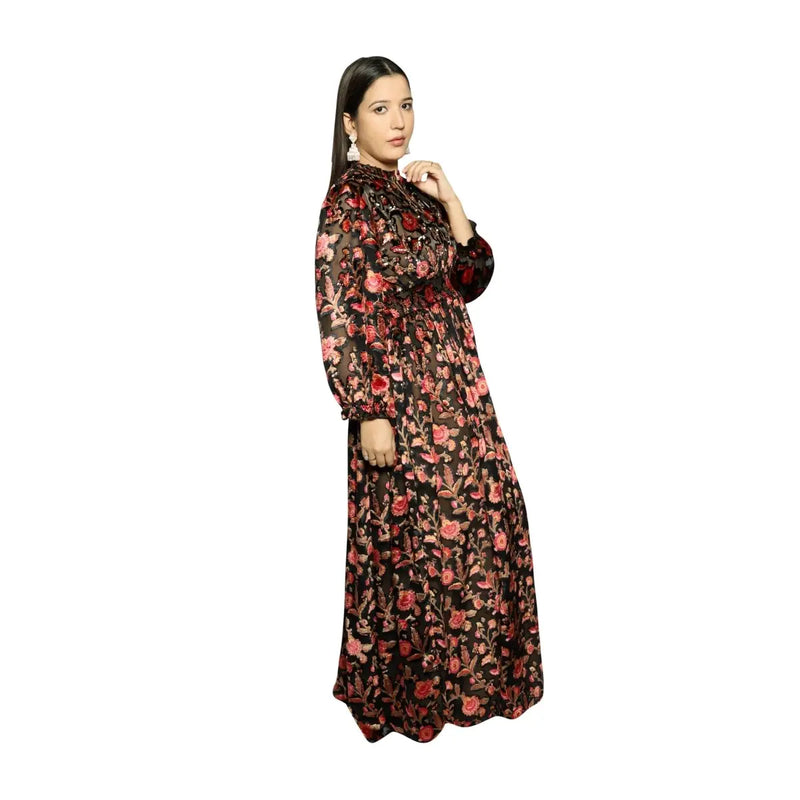 Black & Red Floral Burnout Maxi Dress