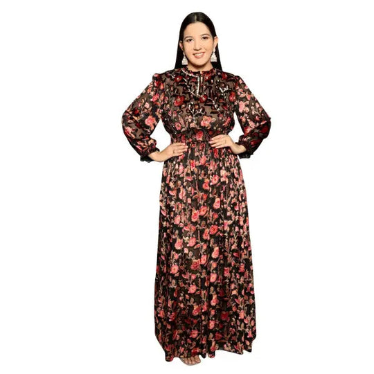 Black & Red Floral Burnout Maxi Dress