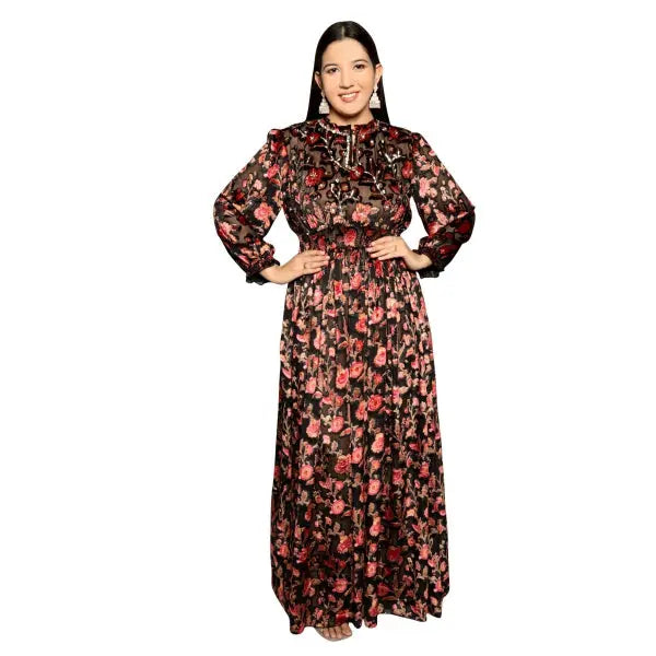 Black & Red Floral Burnout Maxi Dress product_color Dress