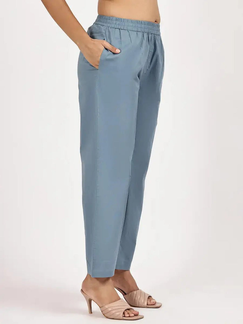 Blue & White Floral Printed Straight Kurta with Pants