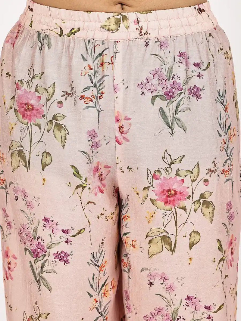 blush Pink Floral Asymmetric Kurta with pant