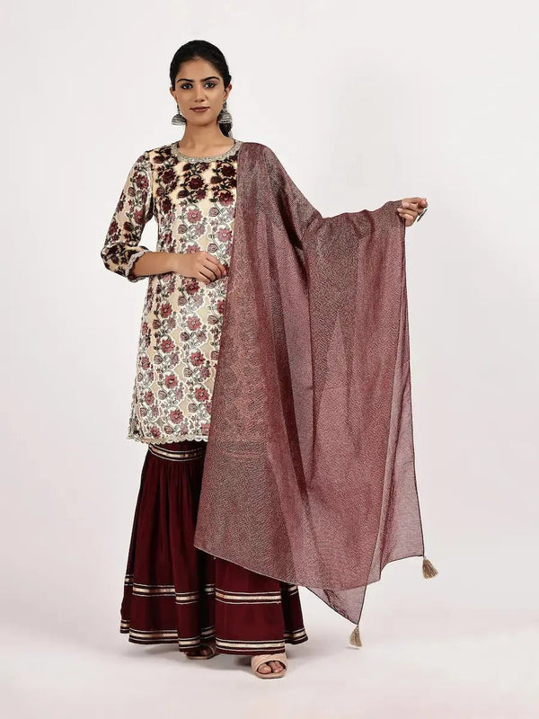 Brasso Velvet Floral Kurta with Maroon Sharara & Zari Dupatta product_color KURTA SET