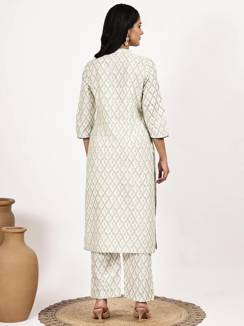 Cream Cotton Printed Kurta with Palazzo for Women
