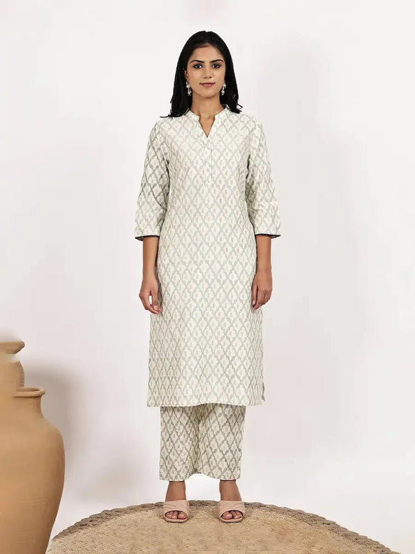 Cream Printed Kurta with Palazzo – Cotton Two Piece Dress for Women product_color 2 Pcs Set