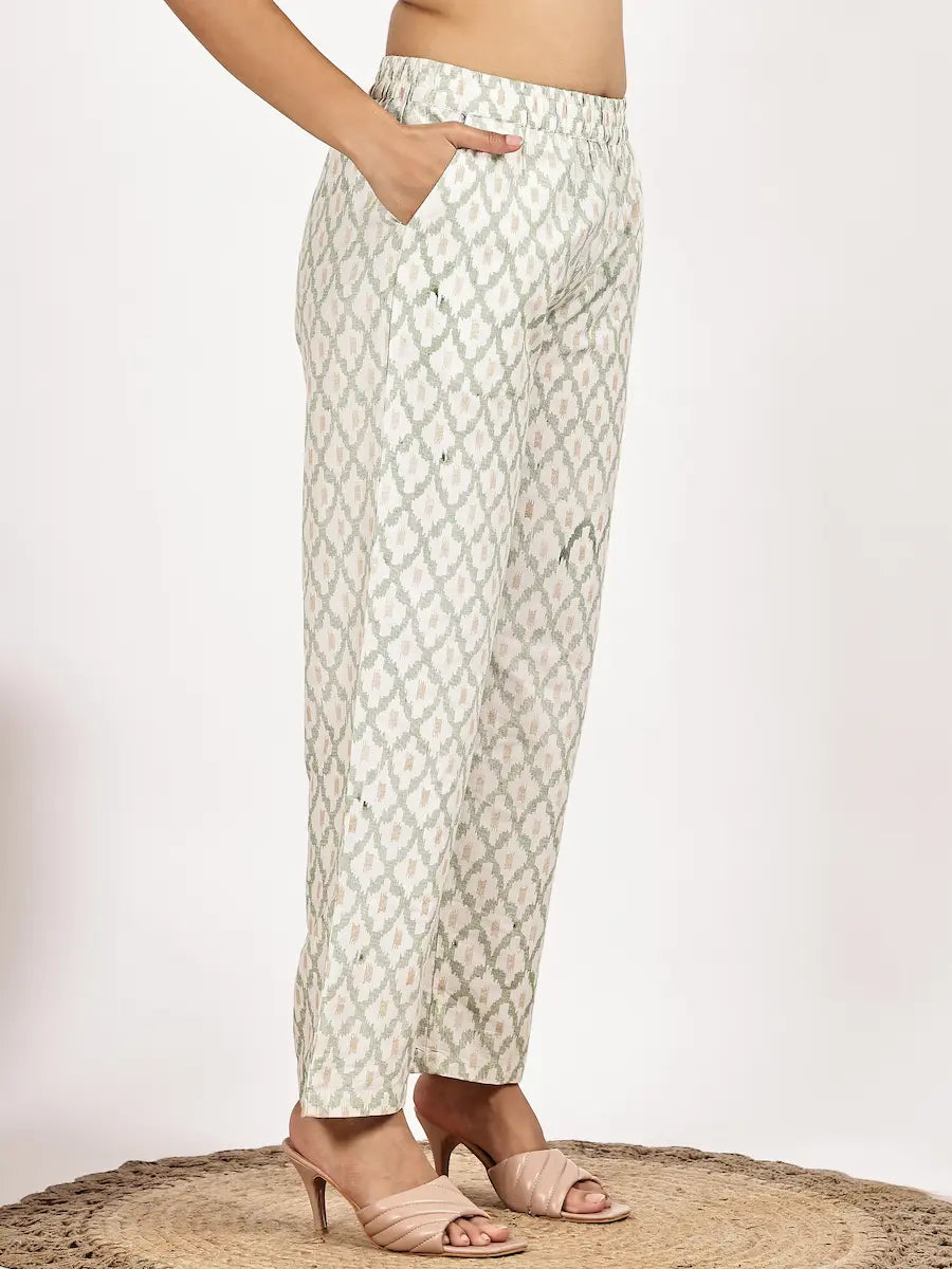 cream Print Kurta with Palazzo Set