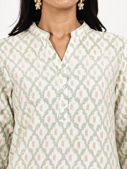 cream Print Kurta with Palazzo Set