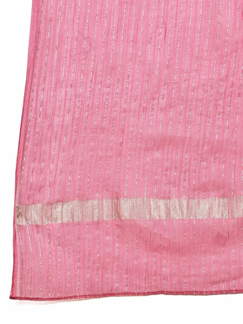 Dark Purple Floral Kurta Set for Women with Rust Palazzo & Dupatta