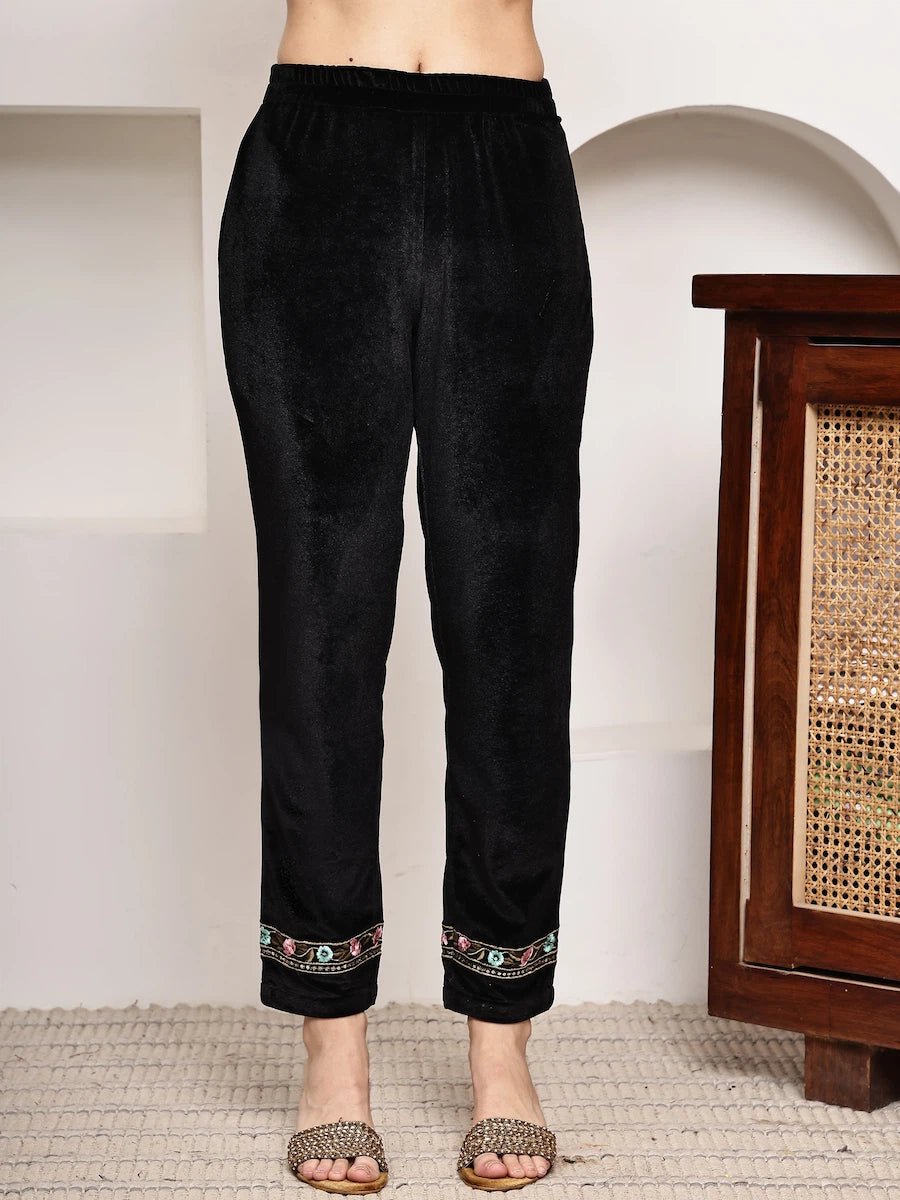 Elegant Black Velvet Embroidered Kurta Set with Dupatta product_color Winter Wear