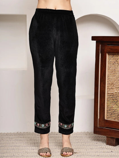 Elegant Black Velvet Embroidered Kurta Set with Dupatta product_color Winter Wear