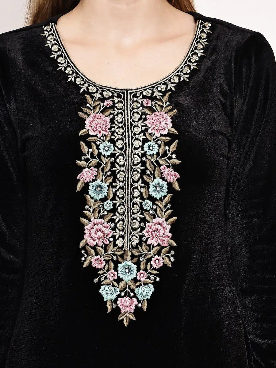 Elegant Black Velvet Embroidered Kurta Set with Dupatta product_color Winter Wear