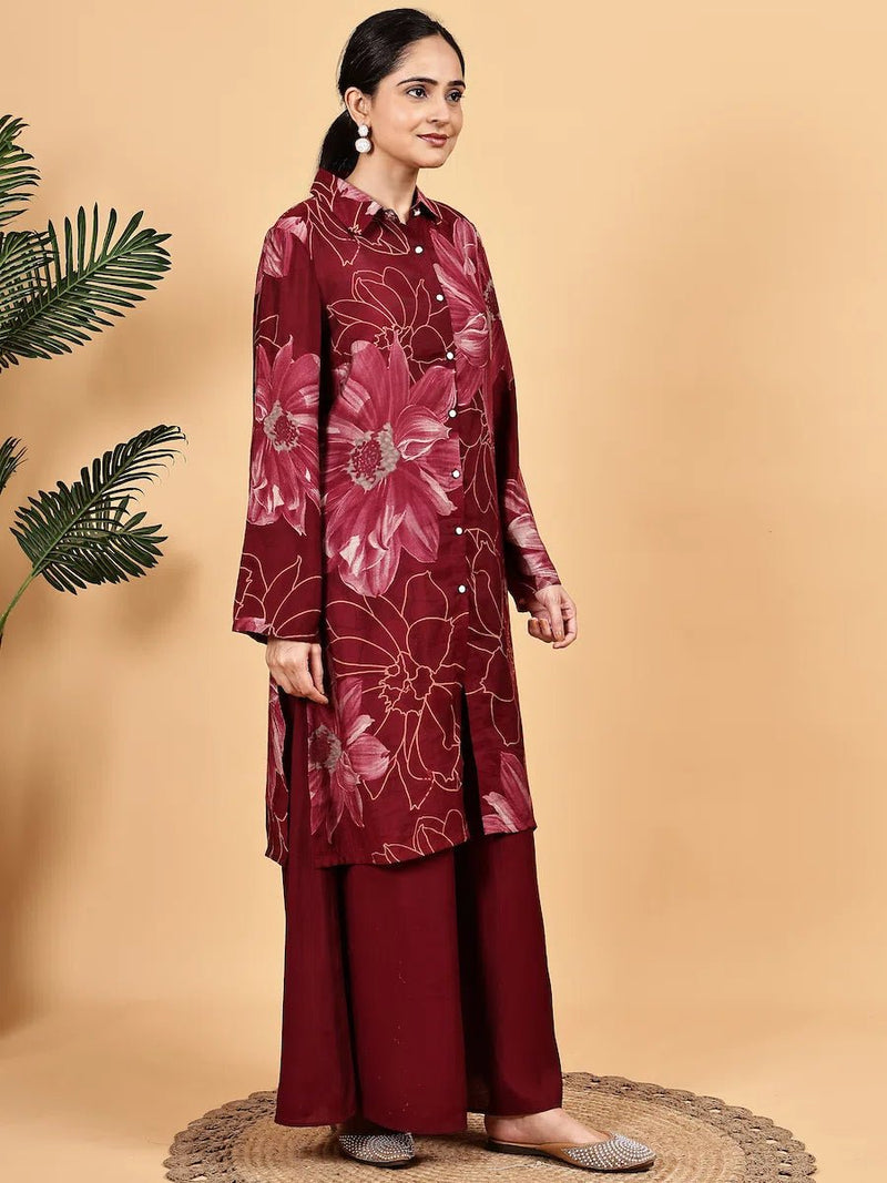 Floral printed wine  co ord set