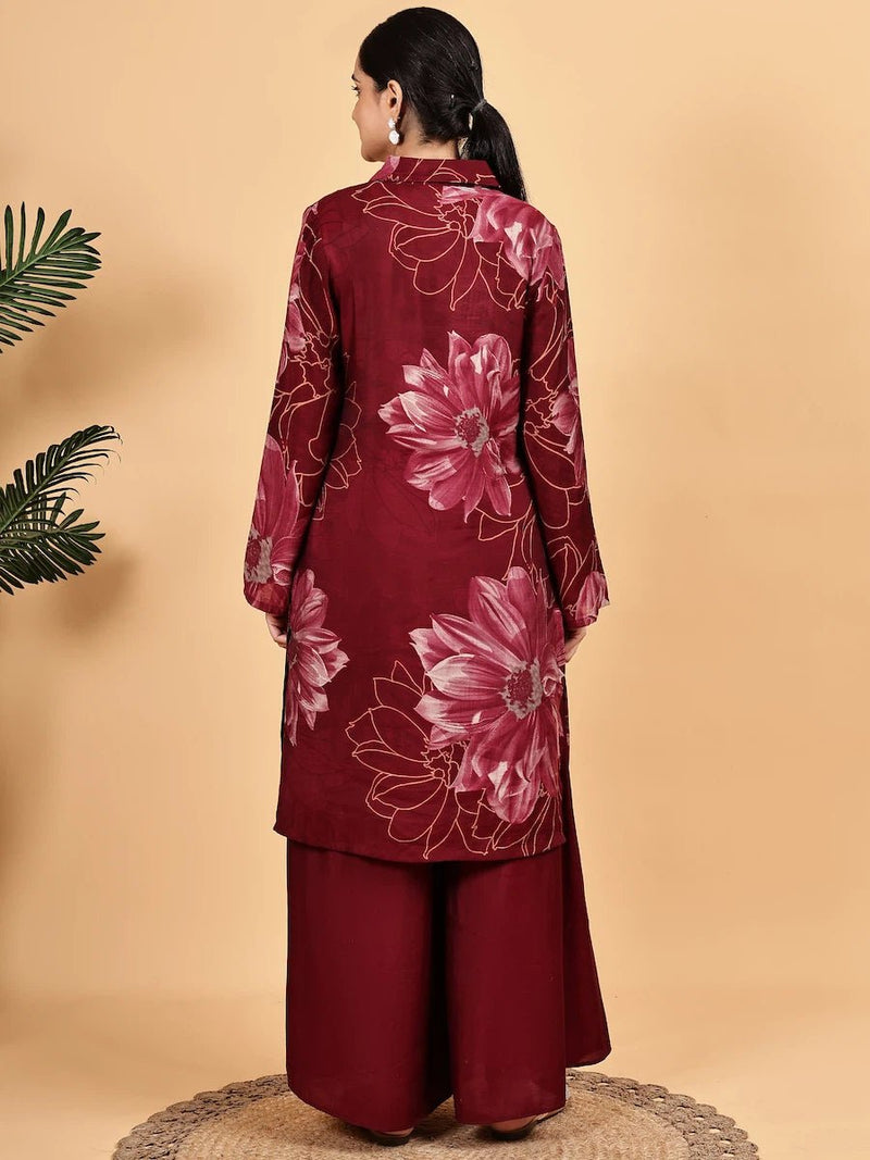 Floral printed wine  co ord set