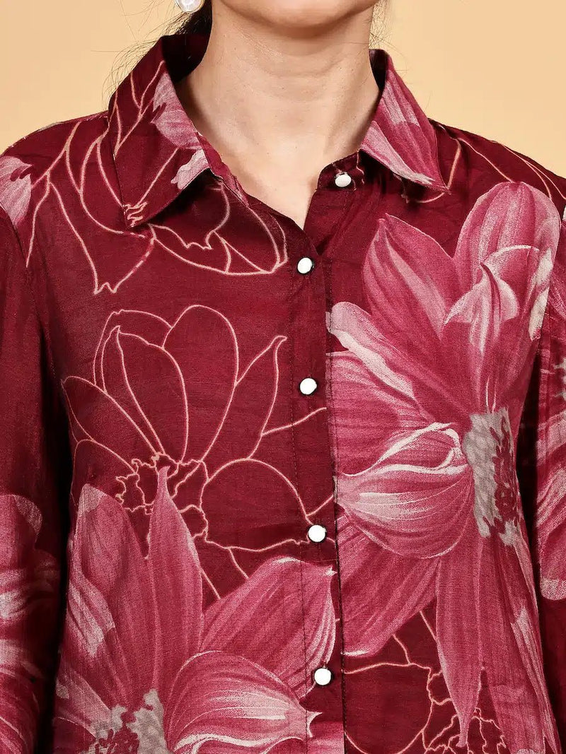 Floral printed wine  co ord set