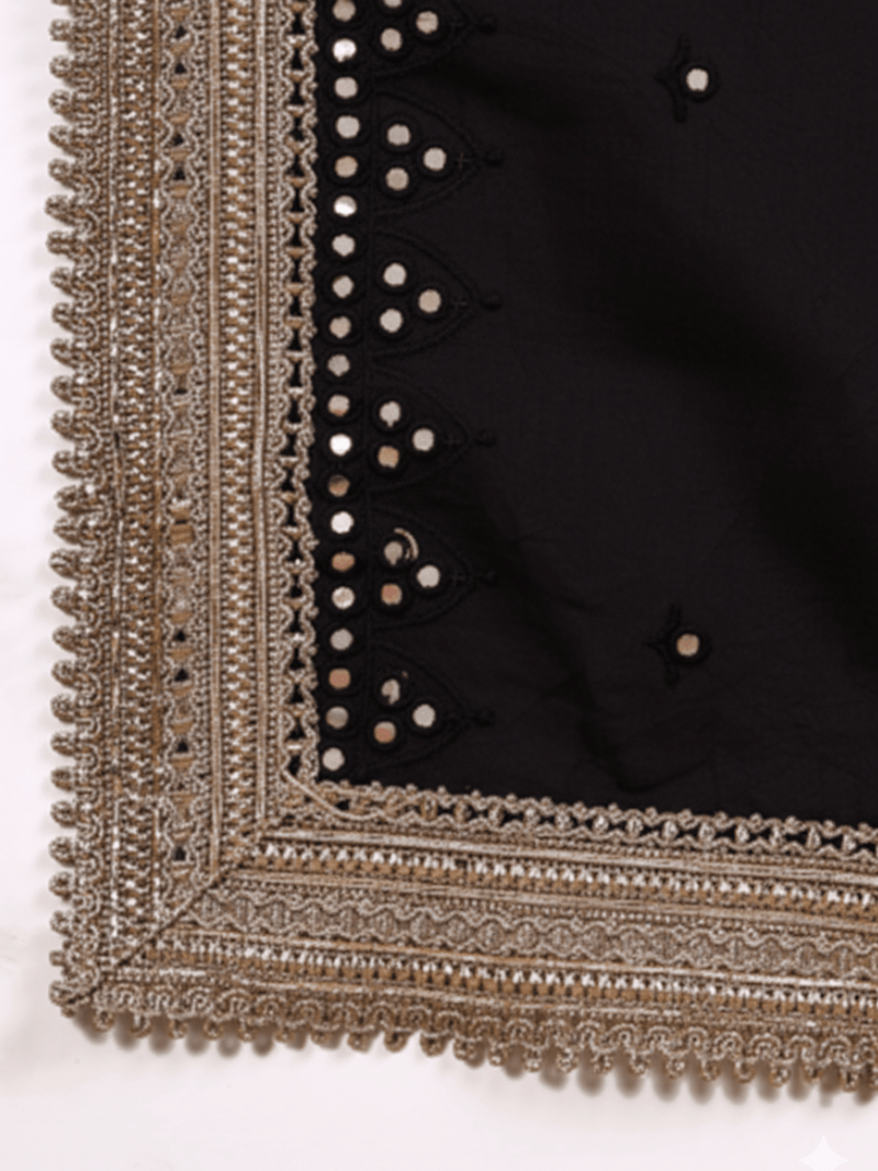 Black Kurta Set with Mirror Work & Golden Lace Dupatta