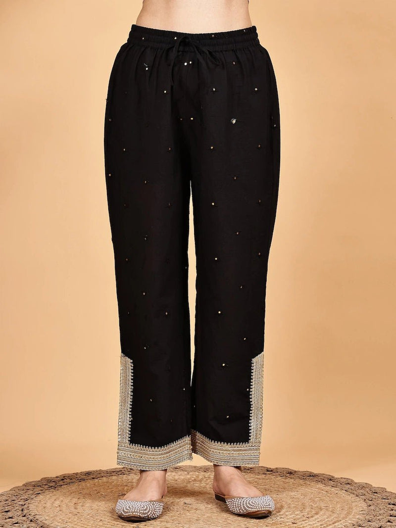 Black Kurta Set with Mirror Work & Golden Lace Dupatta