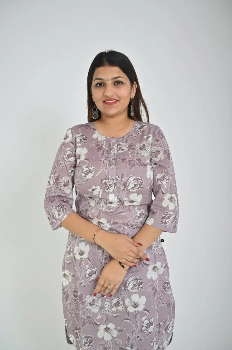 Grey Printed Kurta Set for Women with Pants