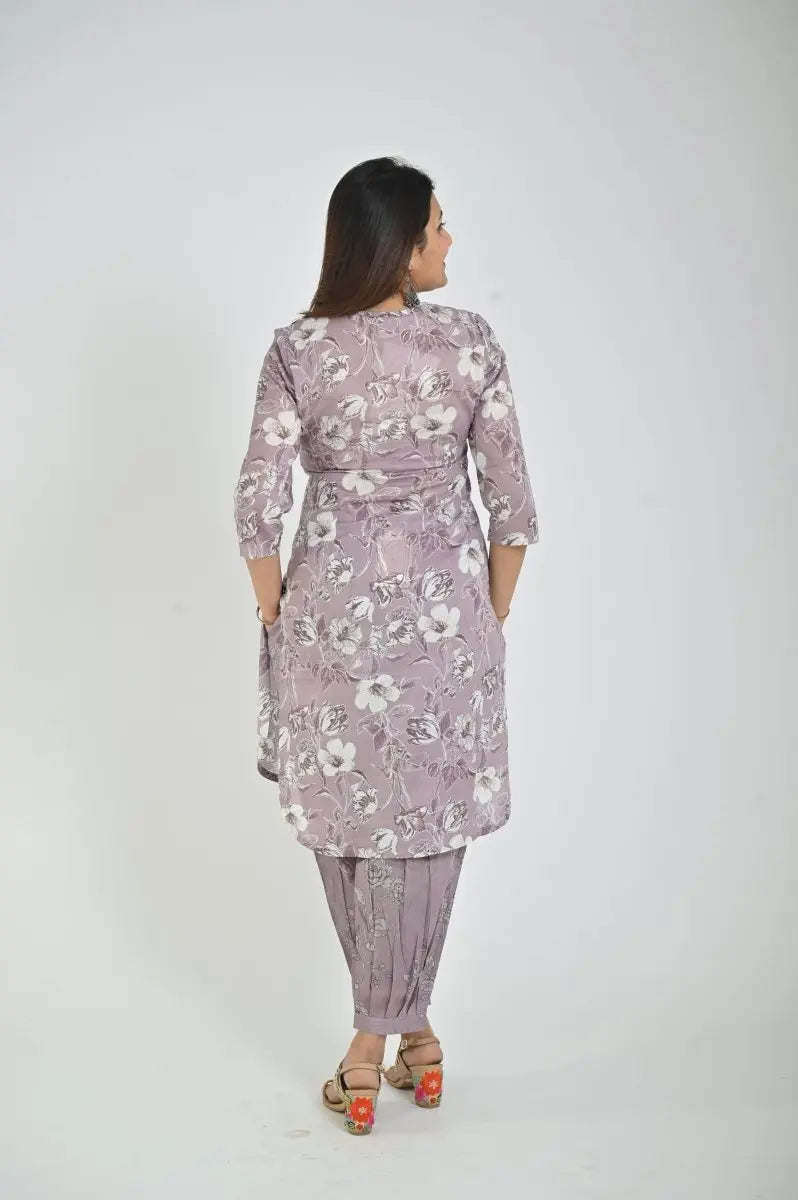 Grey Printed Kurta Set for Women with Pants