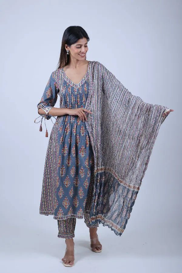 Gray Printed Straight Kurta Along With Printed Pants and Dupatta product_color KURTA SET