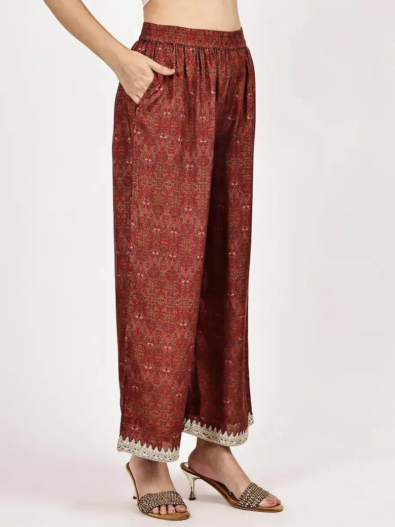 Grey and Maroon Printed Kurta Set with Dupatta