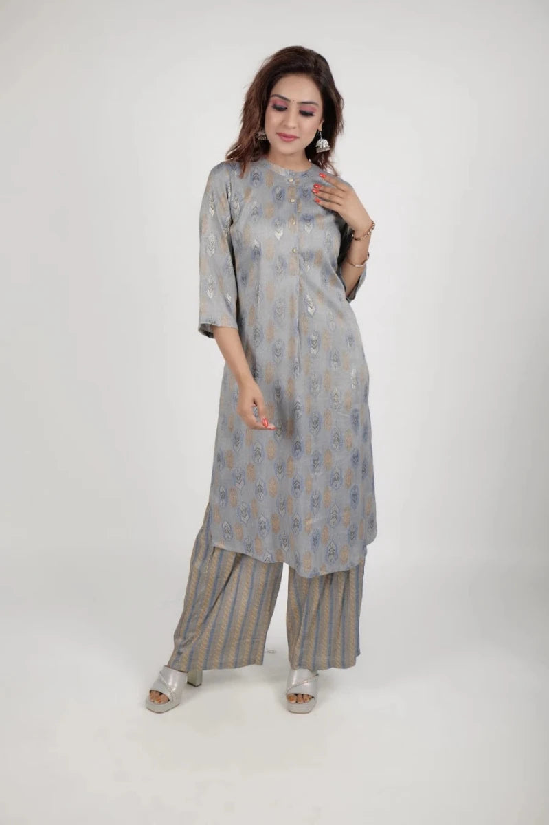 metallic-foil-print-kurta-with-striped-palazzo-set