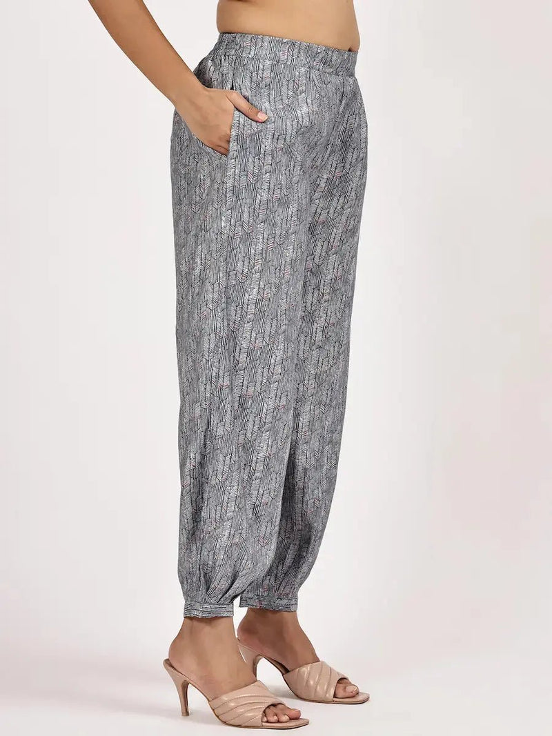 Grey Casual Printed Kurta with afghani salwar