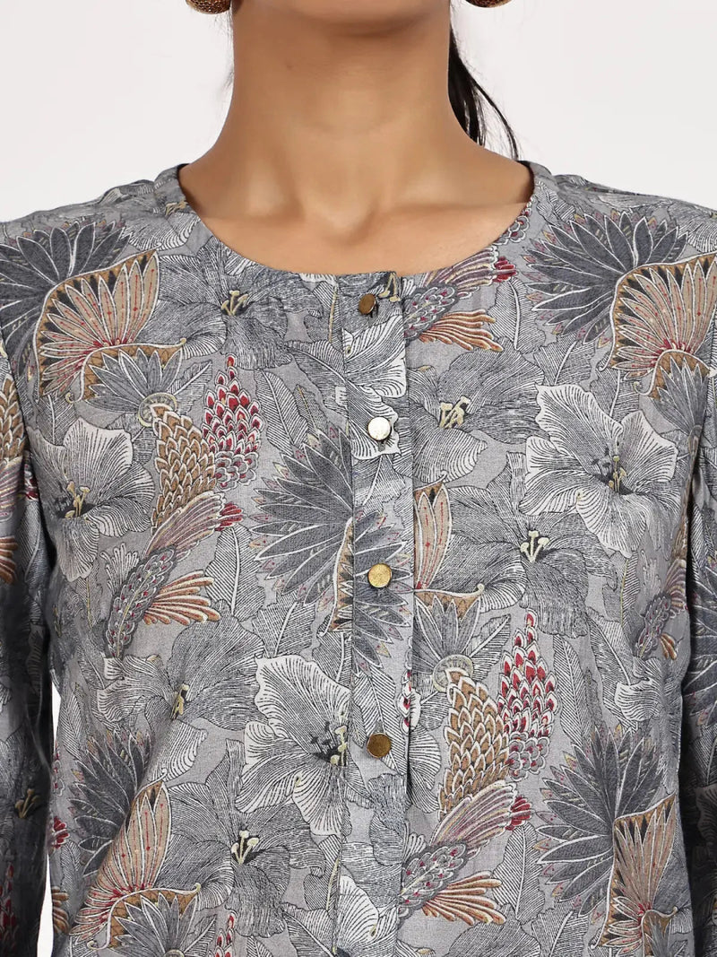 Grey Casual Printed Kurta with afghani salwar