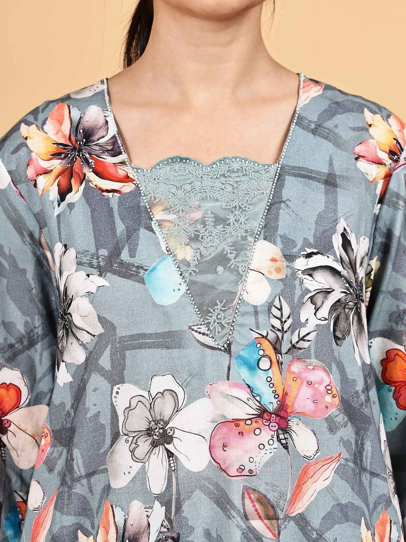 Grey Floral Printed Co-Ord Set – Effortless Travel Style