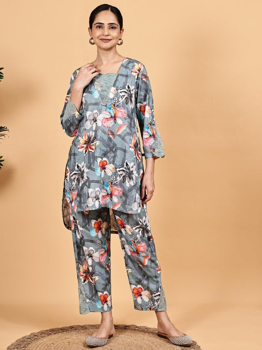 Grey Floral Printed Co-Ord Set – Effortless Travel Style