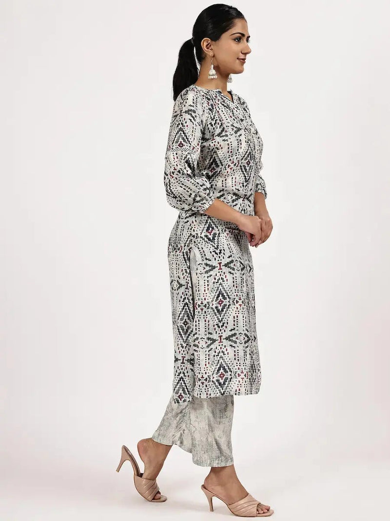 Grey Printed Kurta Set with Pants