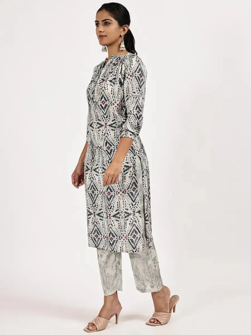 Grey Printed Kurta Set with Pants