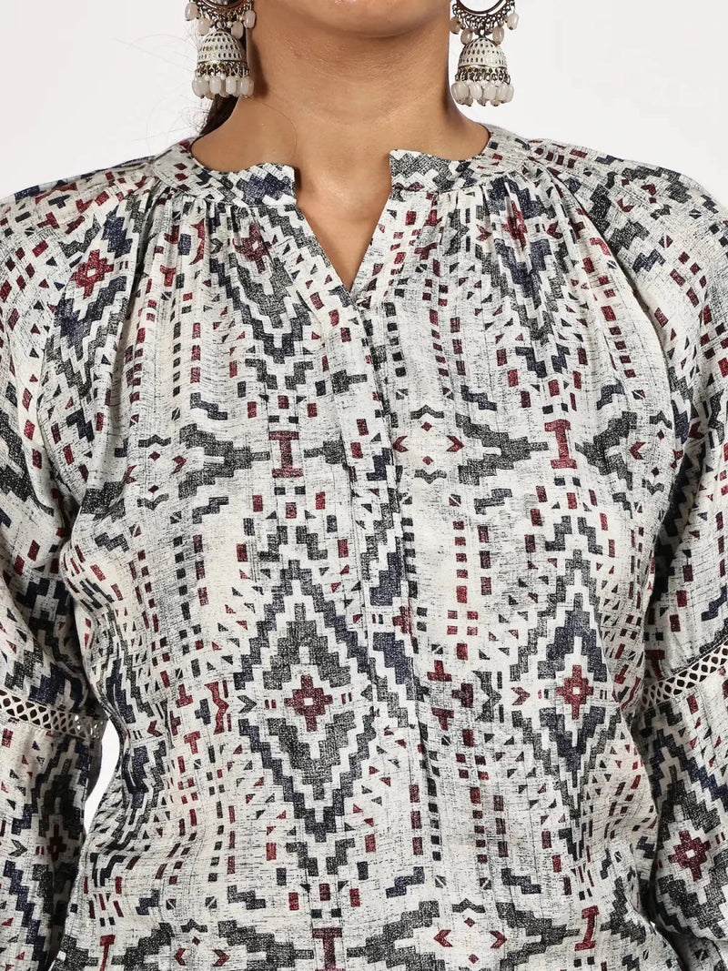 Grey Printed Kurta Set with Pants