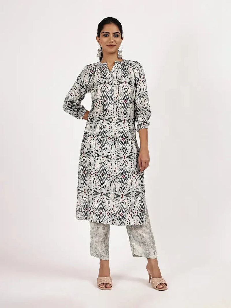 Grey Printed Kurta Set with Pants