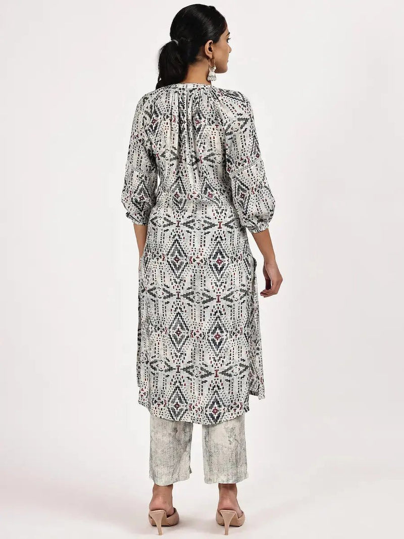 Grey Printed Kurta Set with Pants