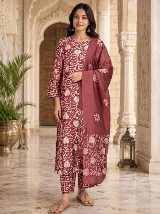 Handcrafted Batik Print Kurta Set with Dupatta