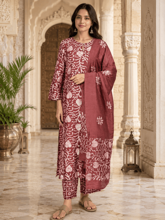 Handcrafted Batik Print Kurta Set with Dupatta