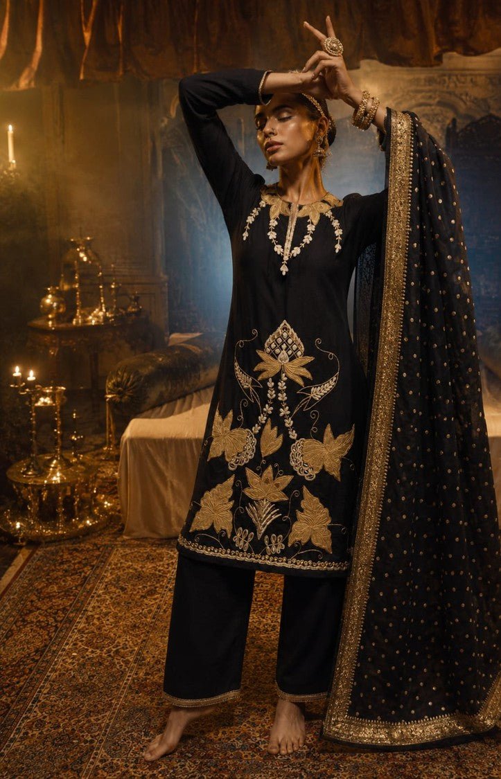 House Of Paral Black Embroidered Ethnic Suit Set #product_color# 3 PCS SET