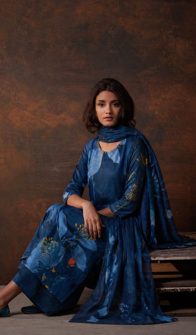 house-of-paral-blue-linen-blend-kurta-set-with-cotton-bottom-dupatta