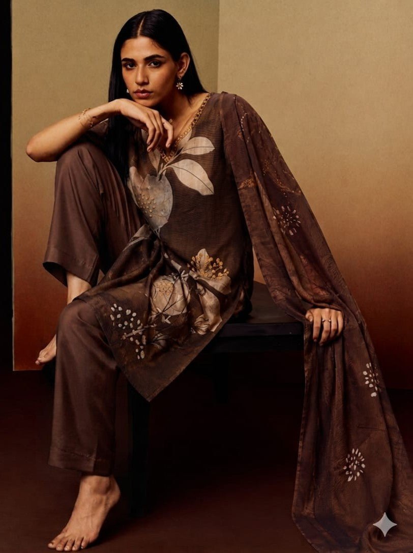 house-of-paral-brown-linen-blend-kurta-with-cotton-pants