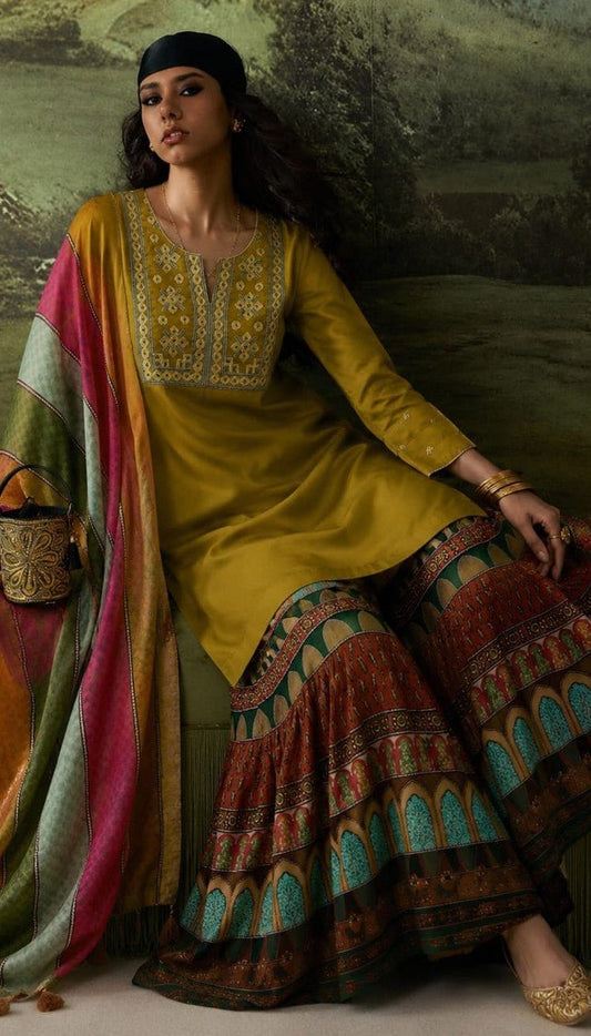 House of Paral Mustard Yellow Traditional Suit Set with Printed Dupatta #product_color# 3 PCS SET