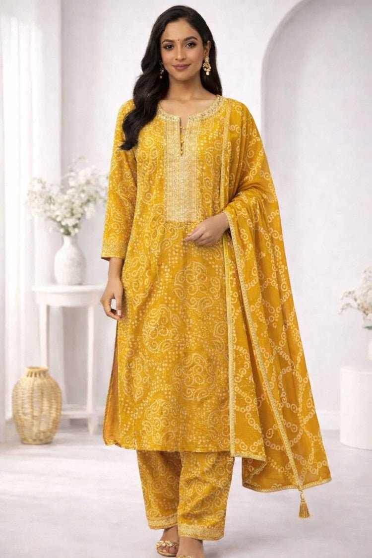 house-of-paral-yellow-printed-blend-kurta-set-with-matching-bottom