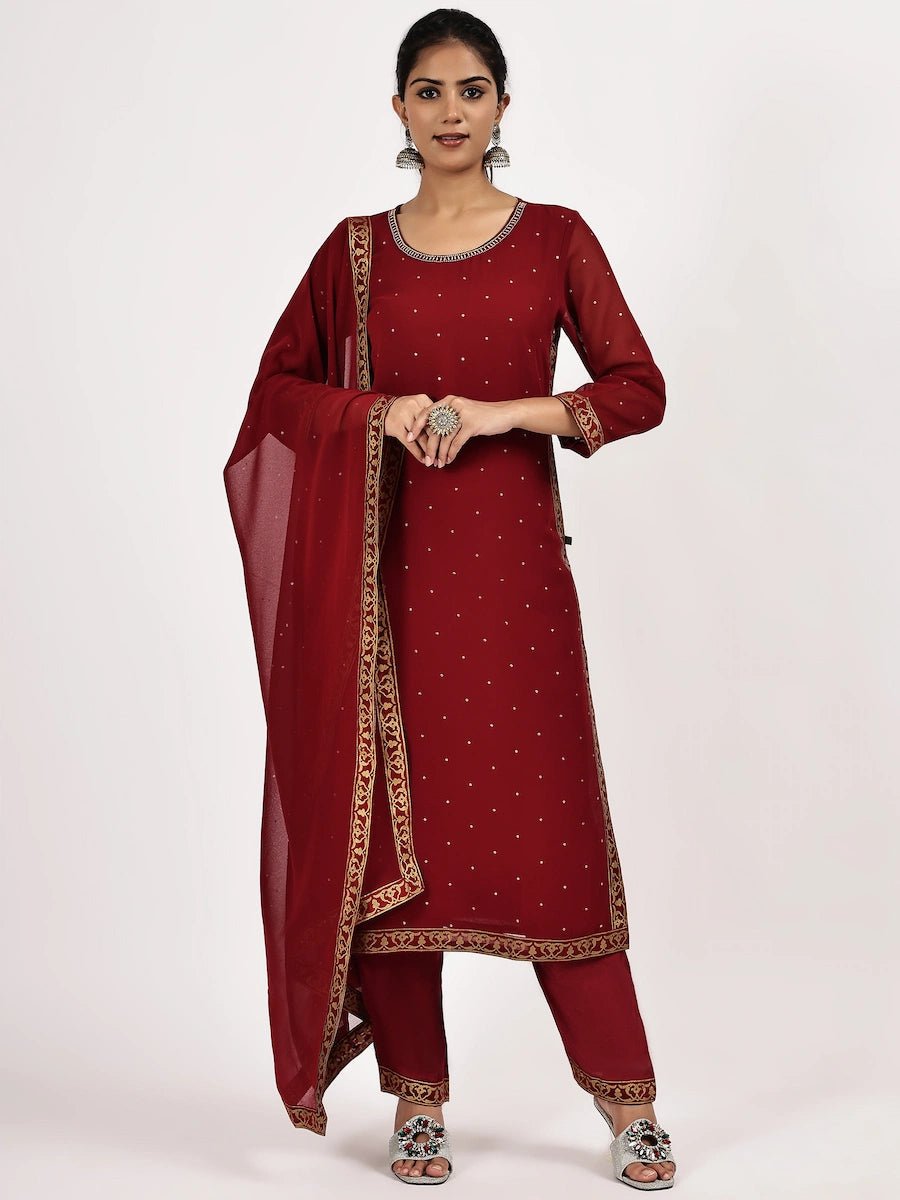 maroon-embellished-kurta-set-with-pants-dupatta
